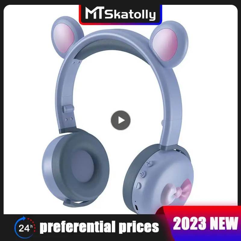 

Luminescent Cute Bear Ears Head-mount Headphones For Childrens Gifts Earphones Cartoon Led Wireless bluetooth-compatible Headset
