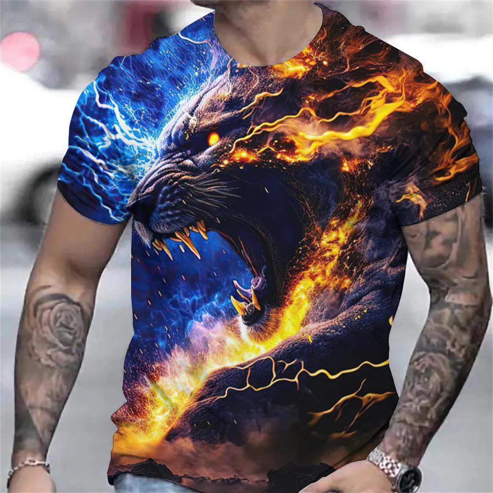 

3D Leopard Print T-Shirts For Men Fashion Summer Animal Graphic Tees Casual O-neck Short Sleeve Hip Hop Harajuku Oversized Tops