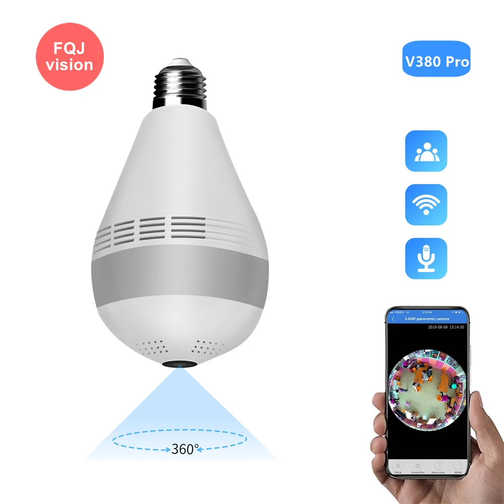 

360° Panoramic Bulb Wifi Camera E27 Light Bulb HD 5MP Security IP Camera Fisheye Surveillance CCTV Security V380 Pro APP