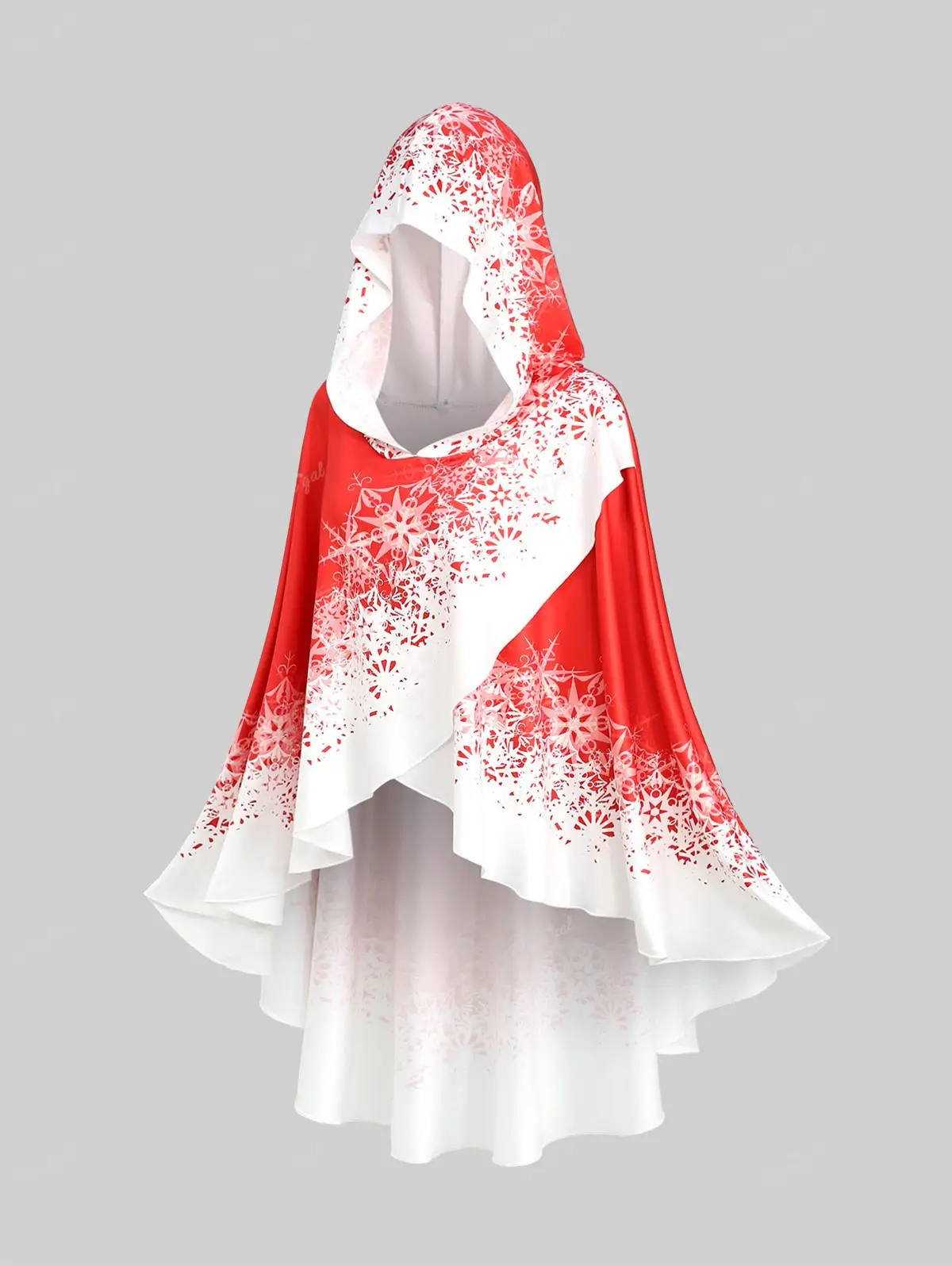 

ROSEGAL Plus Size Colorblock Hooded Cape Snowflake Print Tulip Hem Asymmetrical Outerwear Cloak Women Casual Ruffles Capes Red