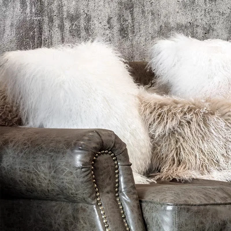 Free Shipping CX-D-62 Custom Made Mongolia Lamb Fur Cushion Cover