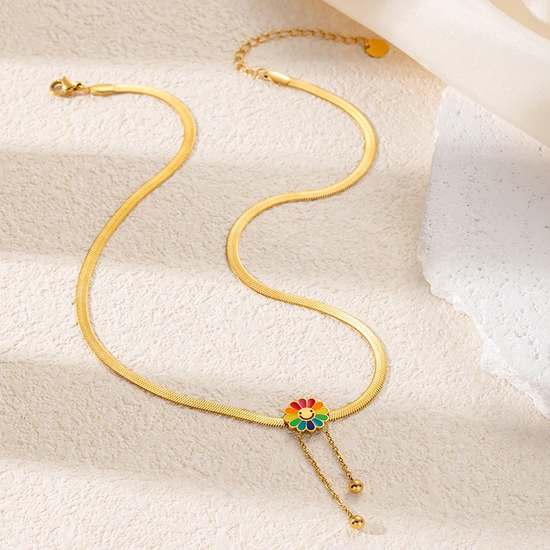 Ожерелье ENSHIR из нержавеющей стали 316L с цветными подсолнухами и кисточками для