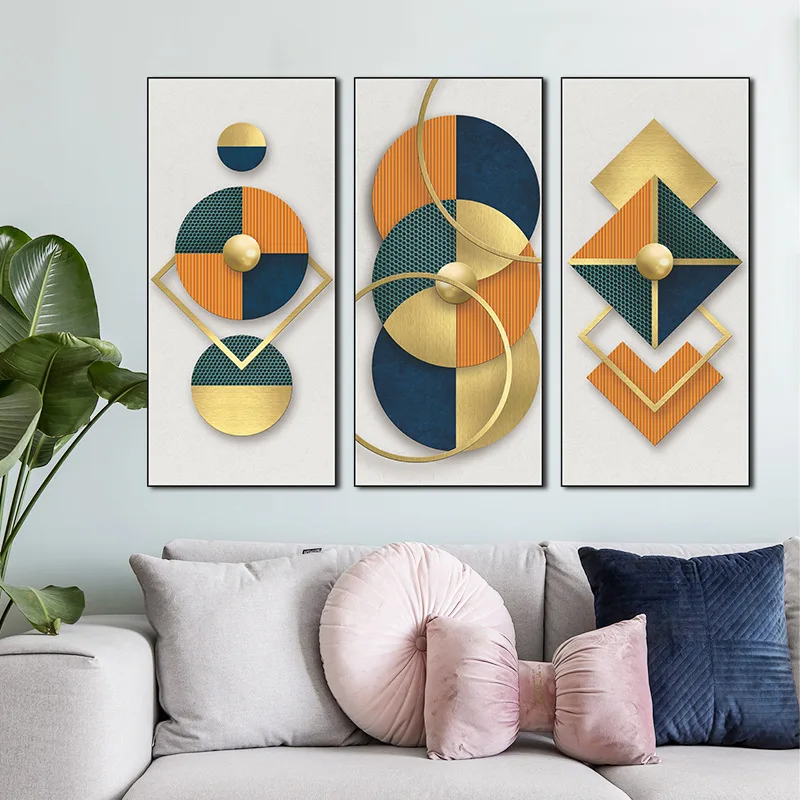 

Modern simple Nordic Light luxury triple painting living room bedroom sofa background wall TV wall sticker self-adhesive