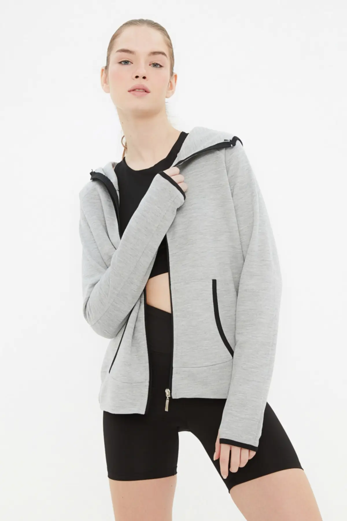 

Women's Sweatshirt Gray Runner Sport Jacket Hoodies Fashion All Season New Designer Pullovers Fleece Hoodies
