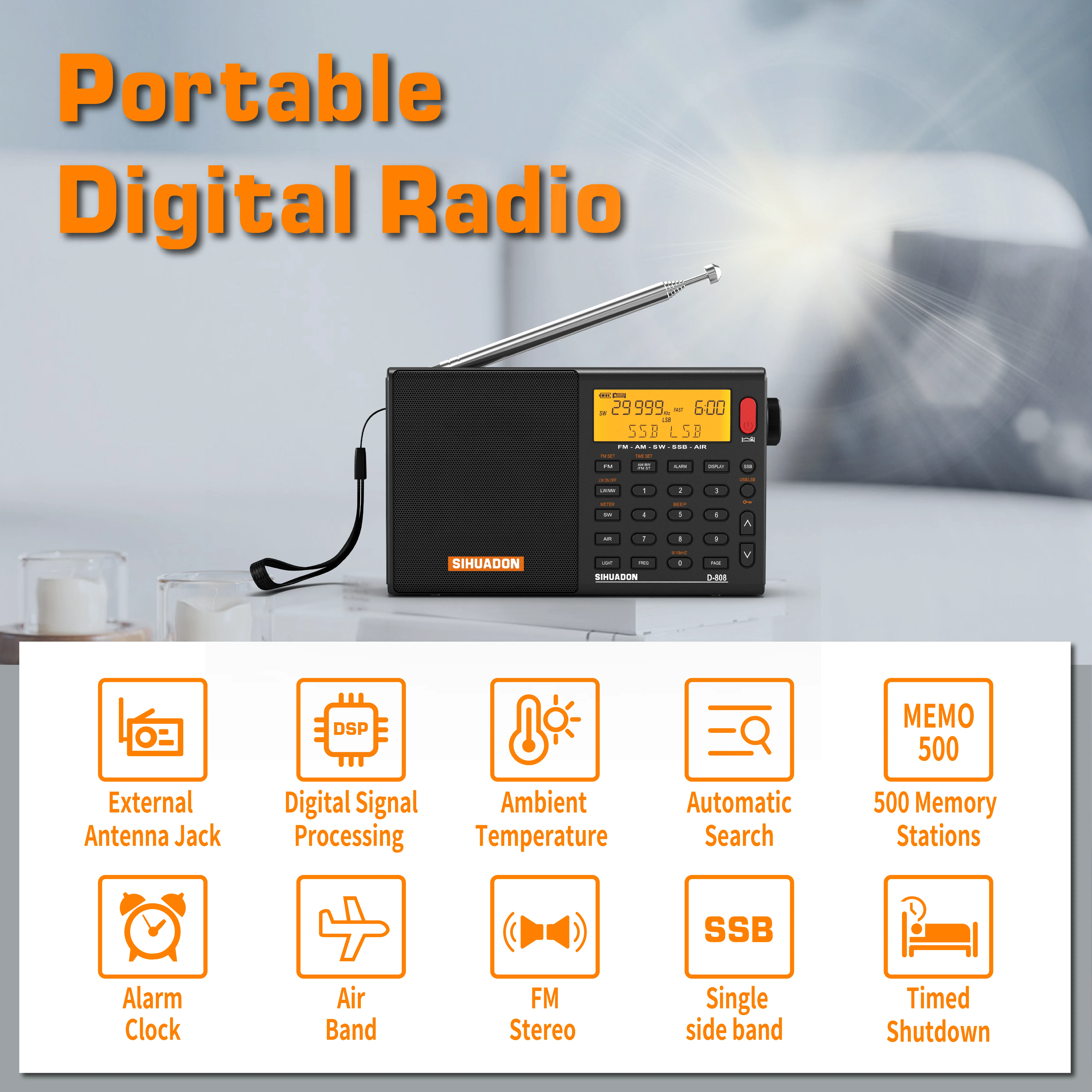 Портативное радио AM/FM/SW/MW SSB AIR RDS