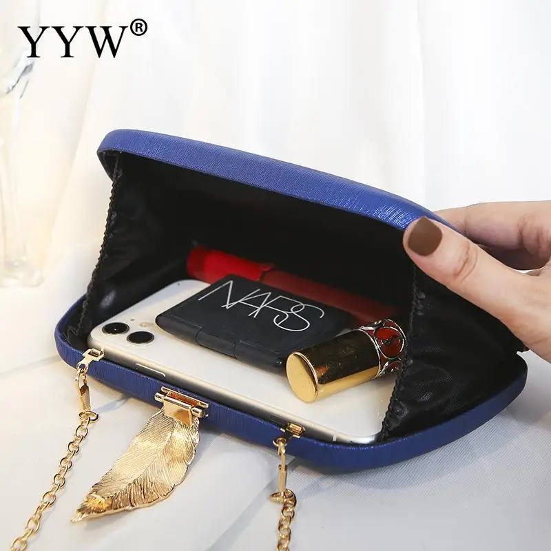 Elegant Evening Handbag for Women Matte Hard PU Leather Clutch Bag Ladies Metal Chain Crossbody Shoulder Messenger Purse Wallet