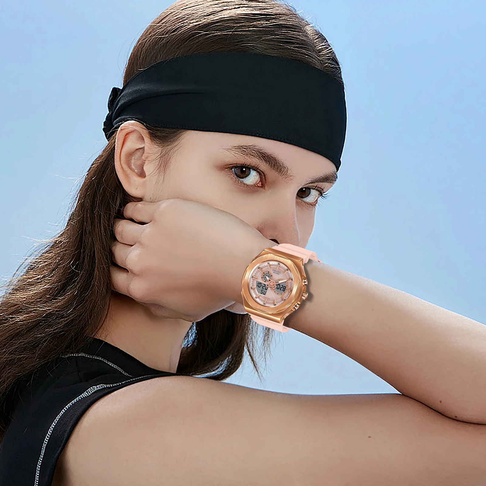 Женские спортивные часы SMAEL водонепроницаемые до 50 м розовые подарки для