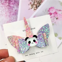 1 piece scrunchy unicorn bow tie barrette hairpins clip ornaments panda baby girl summer hair accessories for women clothing set