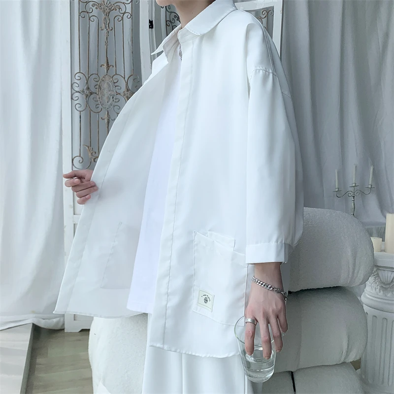 Mens Solid Color Shirts 2023 Summer Fashion Short Sleeve Casual Oversize Blouses Tops Clothing