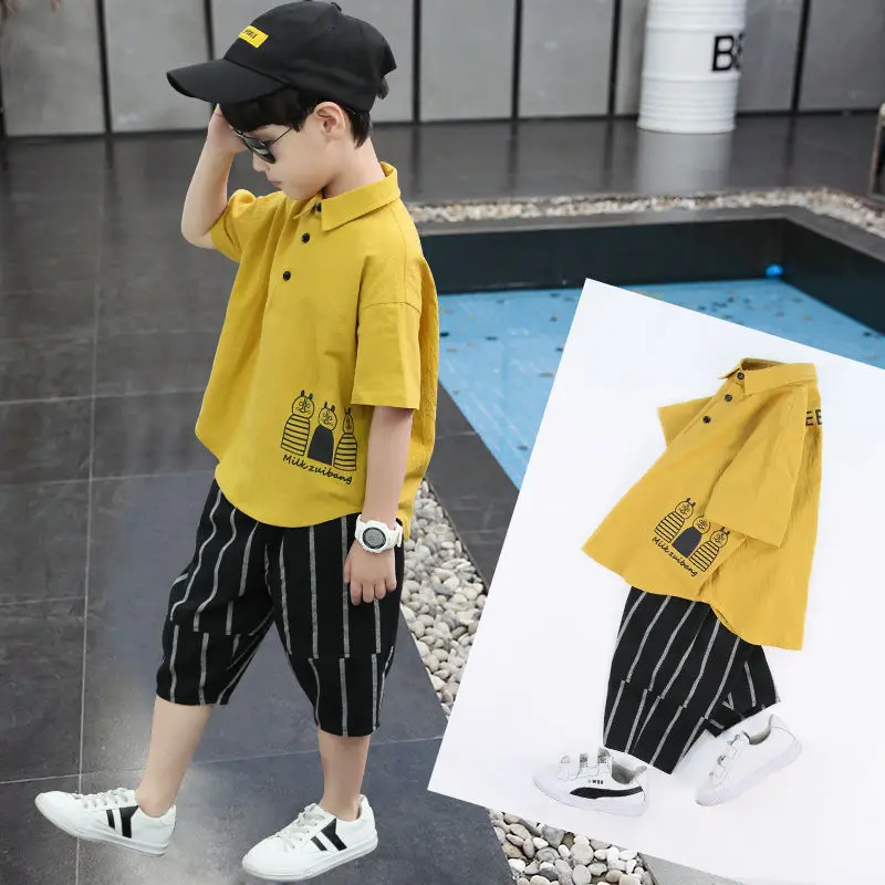 

Kids Boys Clothes Boy Summer Clothing Sets Short Sleeves Print Tops Shirt+ pant Suits Children Clothing 4 5 6 7 8 9 10 12 years