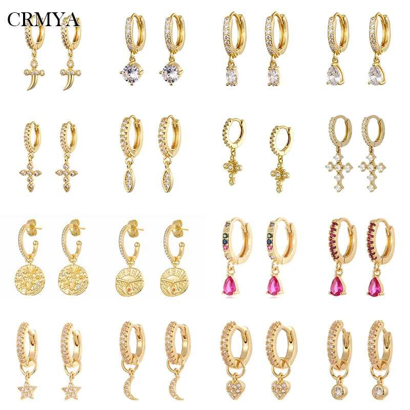 Серьги-подвески CRMYA с фианитами для женщин винтажные золотистые и Серебристые