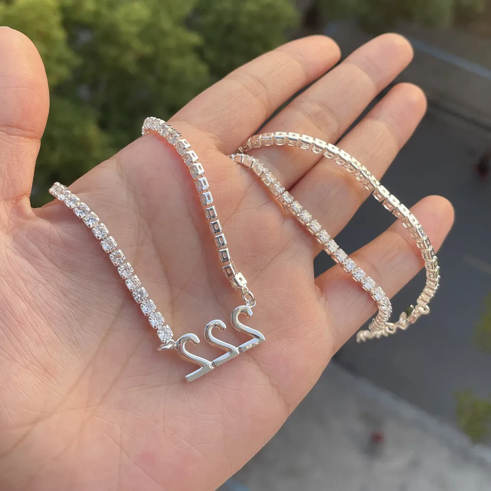 3UMeter 9mm Letters Customized Name Necklace For Women Personalized Pendant Zirconia Angel Number Tennis Chain Mother's Day Gift
