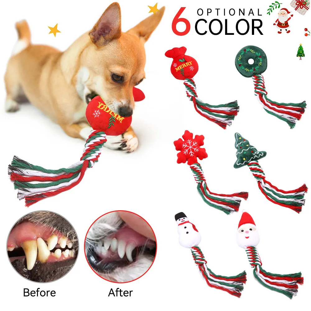 

6 Color Dog Chew Toys Christmas Bite Pet Toy Cane Cotton Ropes Dogs Interactive Molar Bite Knot Puppy Molar Cleaning Teeth