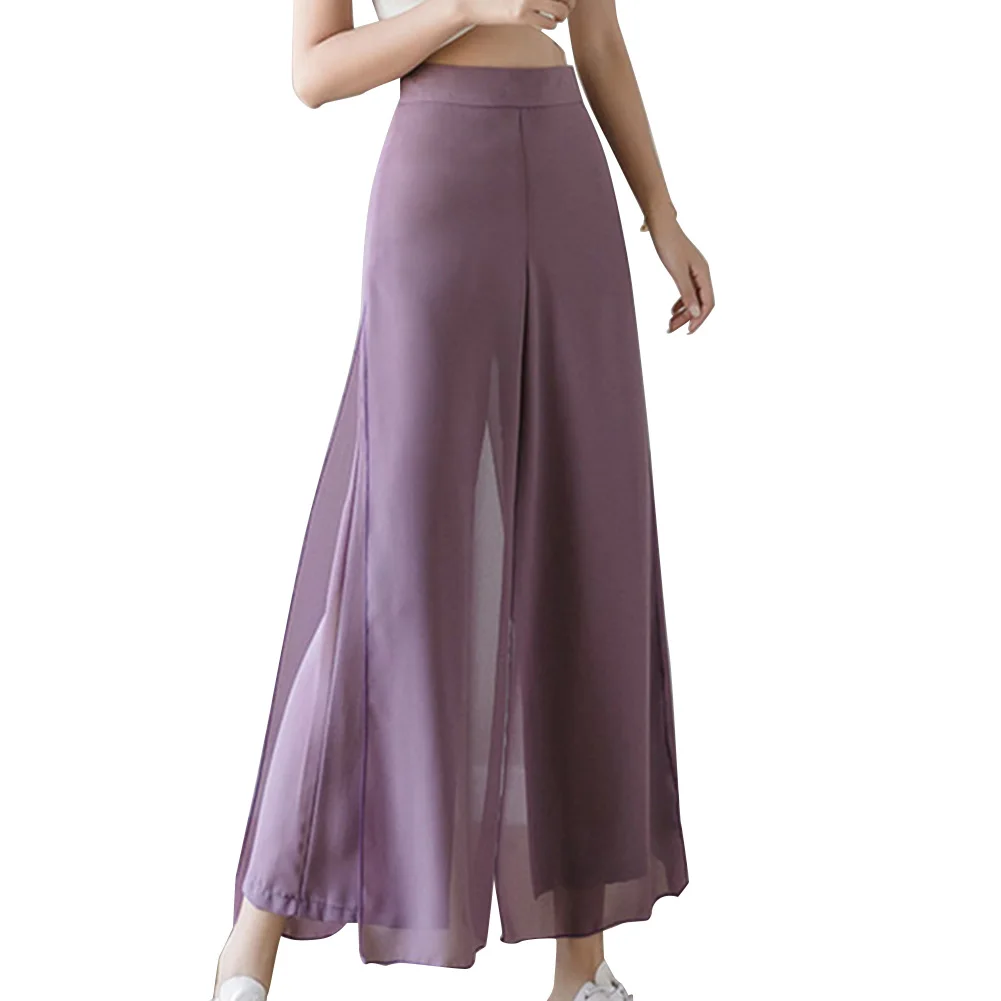 

Popular Women Ice Silks Chiffon Wide-Legged Pants Summer Casual Loose Fake Two Piece Pants Skirt Fashion Light Refreshing Pants
