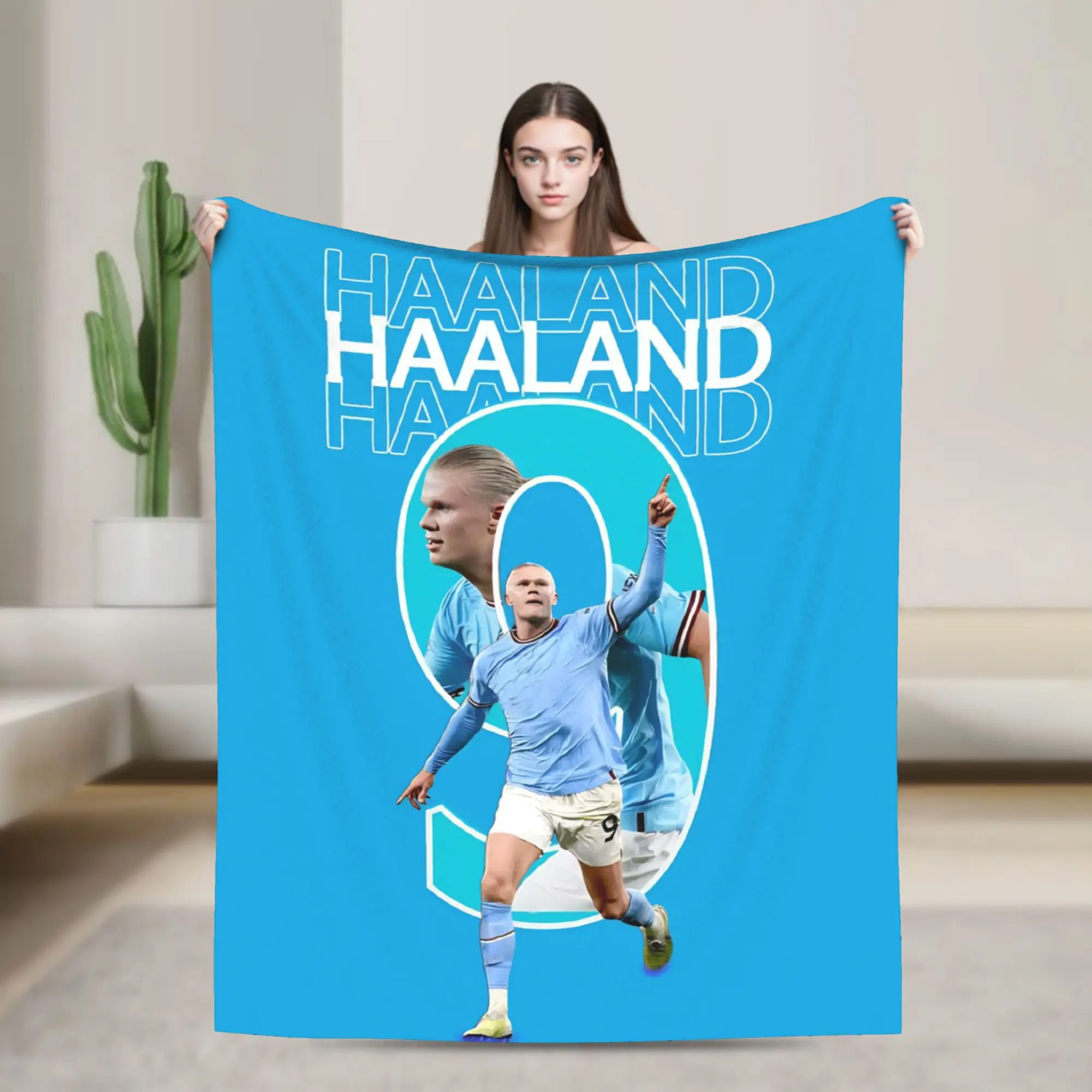 Фото Фланелевое одеяло Haalands с номером 9, футбольное, потрясающее покрывало для дома, отеля, дивана, 125*100 см, покрывало на кровать №1