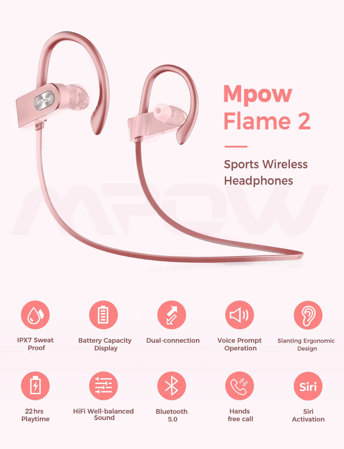 Беспроводные спортивные наушники Mpow Flame 2 CVC6.0 шумоподавляющие наушники-вкладыши