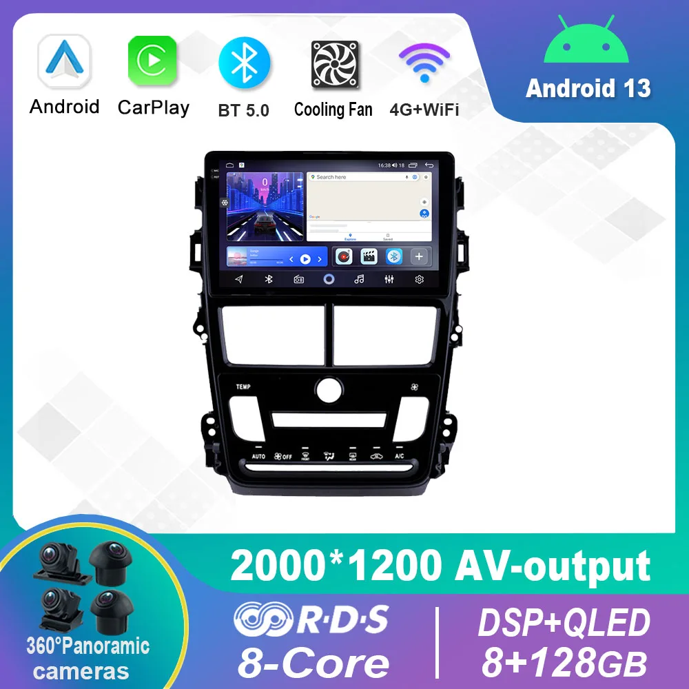 

9 Inch Android 12.0 For Toyota Vios Yaris MT AT 2018 2019 2020 Multimedia Player Auto Radio GPS Carplay 4G WiFi DSP Bluetooth