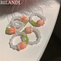 bilandi modern jewelry flower ring pretty design hot selling sweet temperament elastic beads ring for women accessories