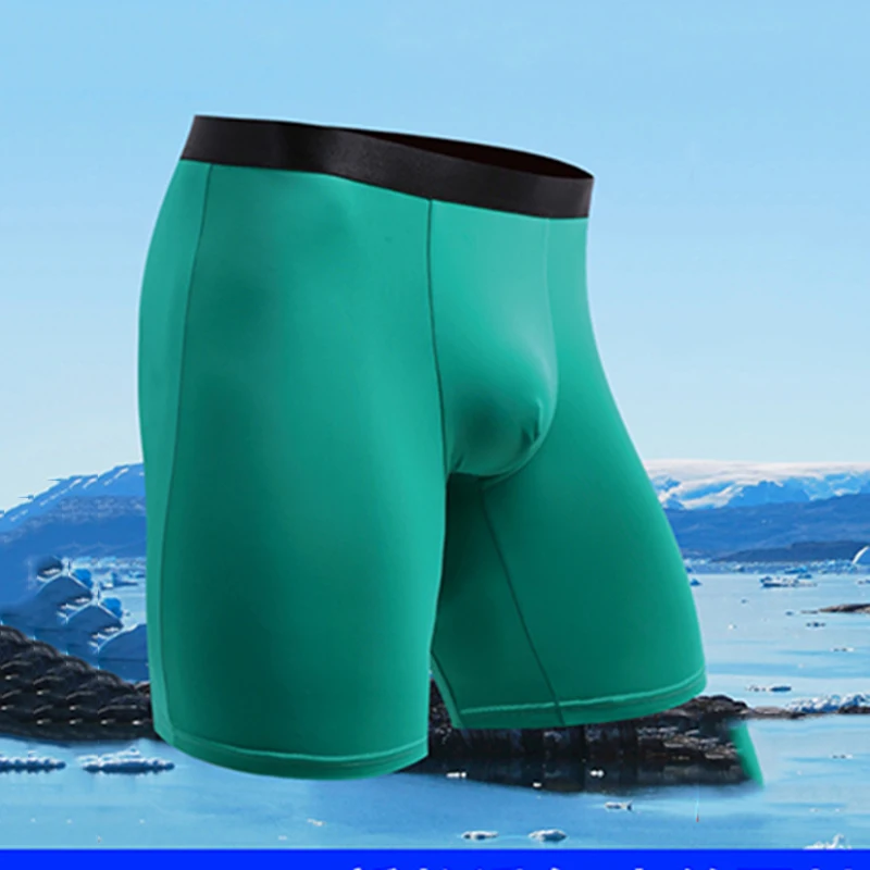 2Pcs Ice Slik Men Long Boxer Shorts Breathable Quick Dry Underwear Male Long Leg Panties Underpants Mens Sports Plus Size Boxer