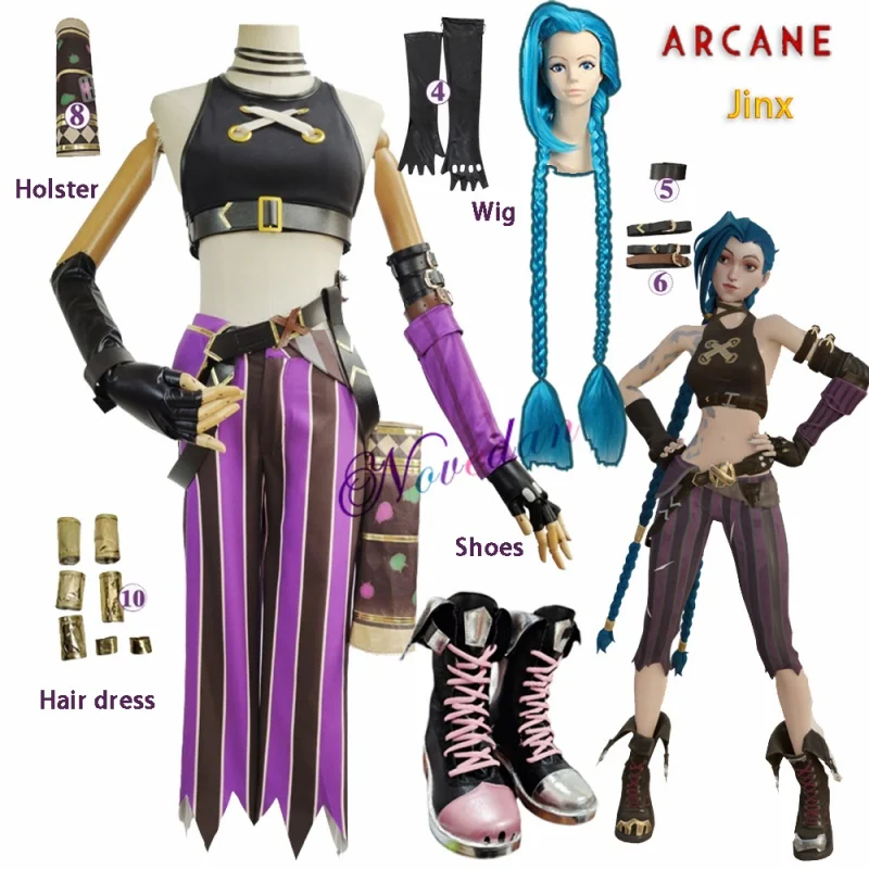 

Game LOL Arcane Jinx Cosplay Costume Anime LOL Jinx Women's Cosplay Sexy Outfit Shoes Wig Costume Full Set