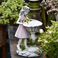 Resin Angel Figure Sculpture Ornaments Home Outdoor Garden Flower Fairy Girl Solar Decor Villa Courtyard Micro Landscape Crafts
