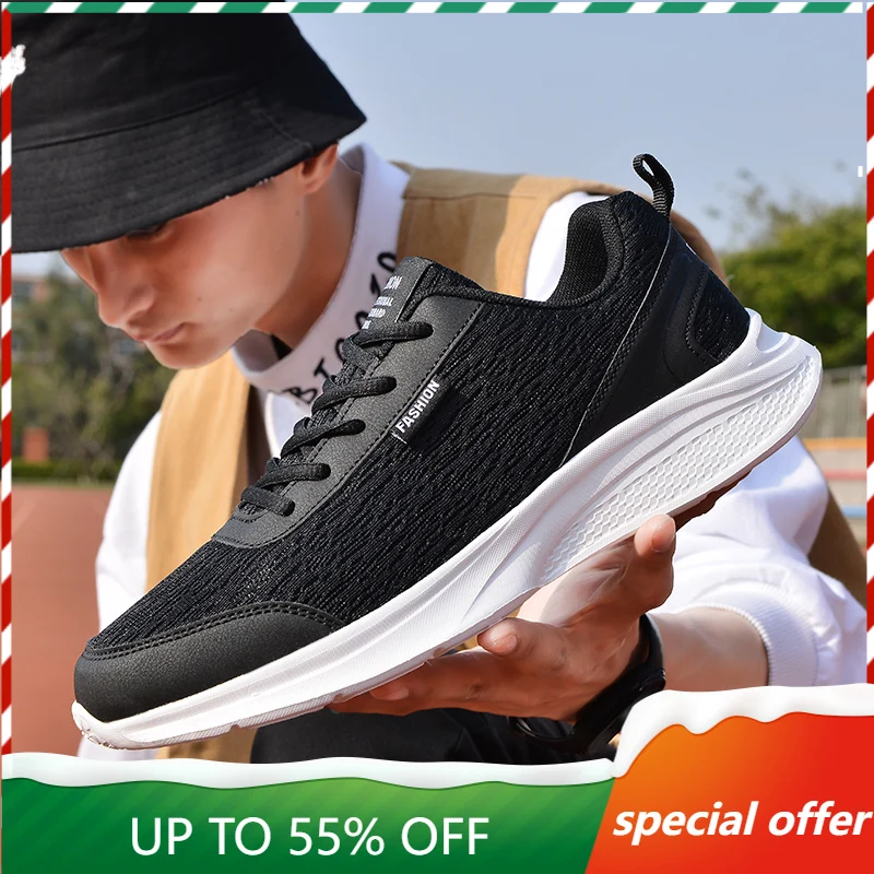 

Spring Casual Lace-up Shoes for Men Black Grey Comfortable Men Fashion Sneakers Outdoor Breathable Zapatos De Hombre