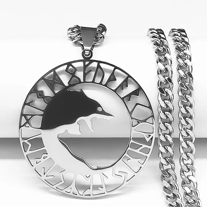 

Hip Hop Norse Odin's Rune Yin Yang Wolf Pendant Necklace for Men Stainless Steel Viking Nordic Wolves Amulet Jewelry Gift N4301