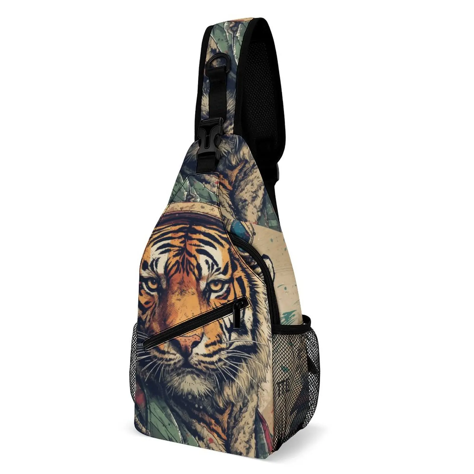 

Tiger Shoulder Bags Pop Caricatures Comic Style Vintage Chest Bag Male Sport Fishing Sling Bag School Print Crossbody Bags
