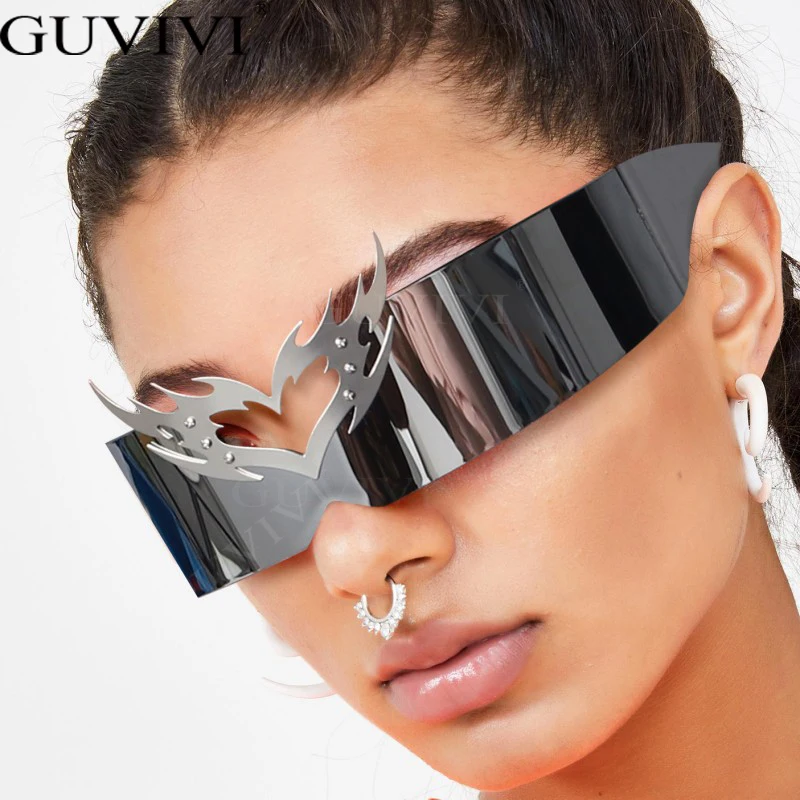 

Sports Sunglasses Women Men Future Technology Sense y2k Heart Punk One Piece Sun Glaase Brand Designer Rimless Goggles UV400