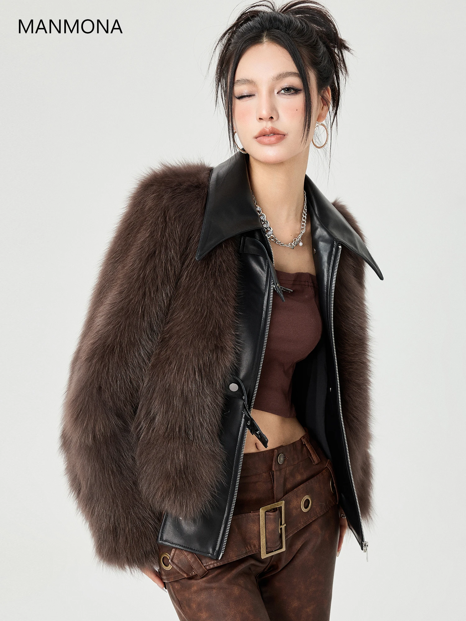 New Fox Belly Fur Coat Women's Short Stitching Sheepskin Coat fur coats  mink fur coat  coat