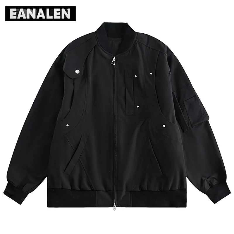 

Vintage Black Biker Racing Varsity Jacket Men's Winter Oversized Functional Coat Coat Baseball Suit Women's Tech Clothing Y2K