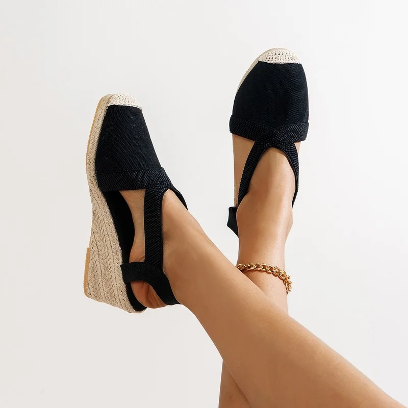 

Summer Women High Wedge Heels Espadrille Soled Sandals Slippers Shoes Female Bowknot Gladiator Slingback Sandals Slippers Shoes