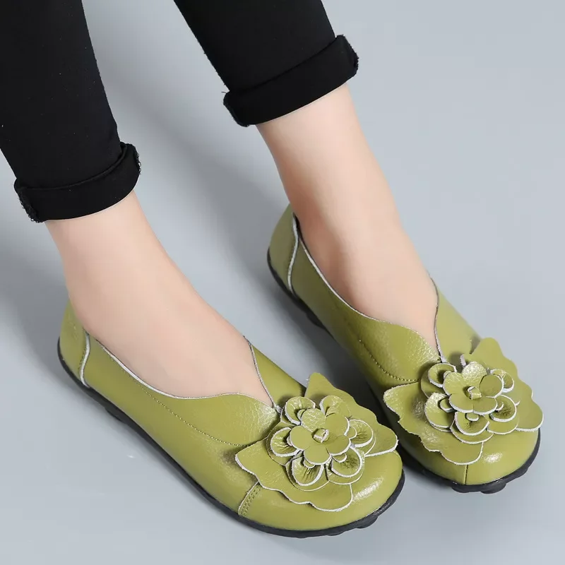 

2022New loafers shoes 2022 fashion flowers solid color ballet flat shoes woman comfortable slip-on genuine leather shoes woman