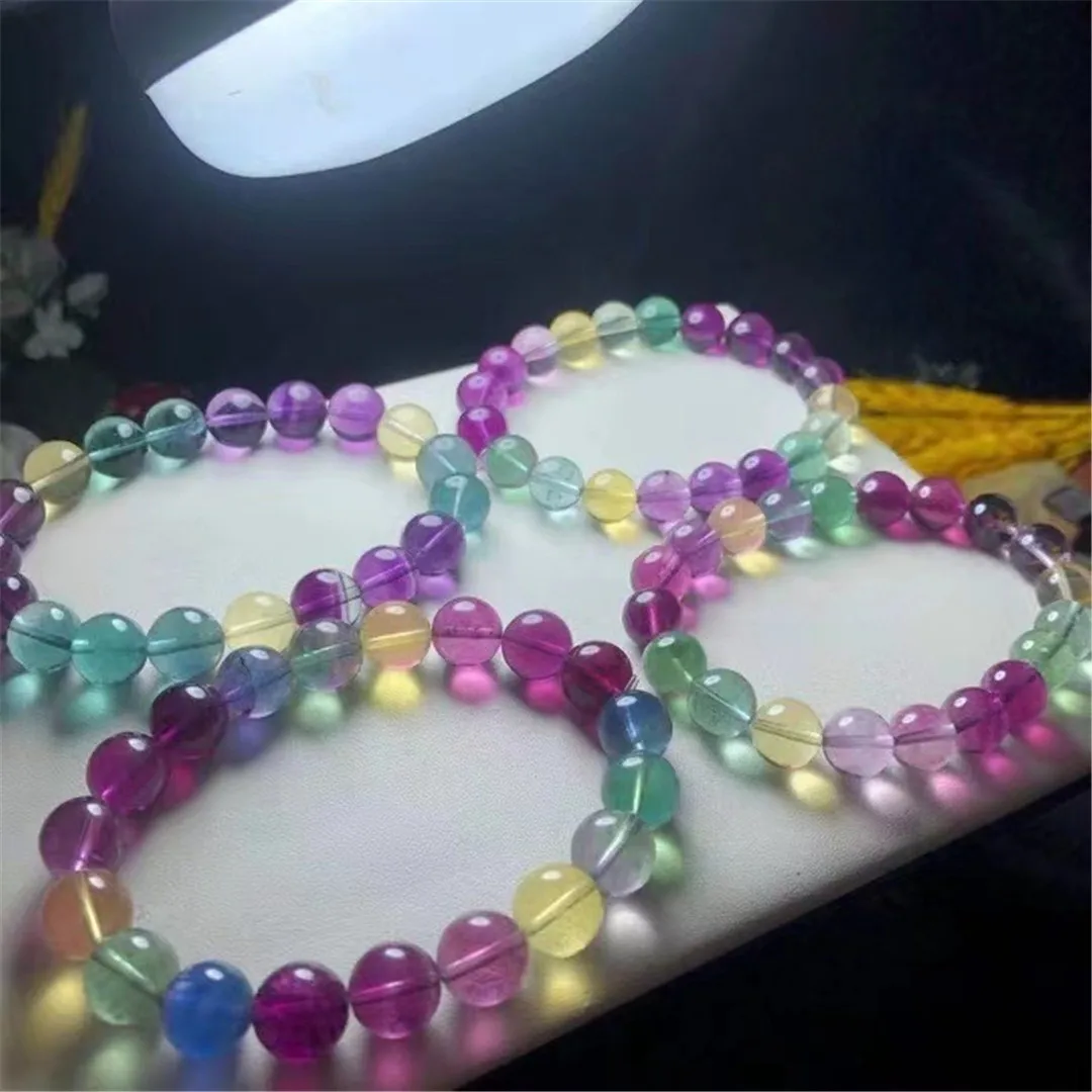 

10mm Natural Rainbow Fluorite Bracelet Jewelry For Women Lady Men Beauty Love Gift Rare Crystal Stone Clear Beads Strands AAAAA
