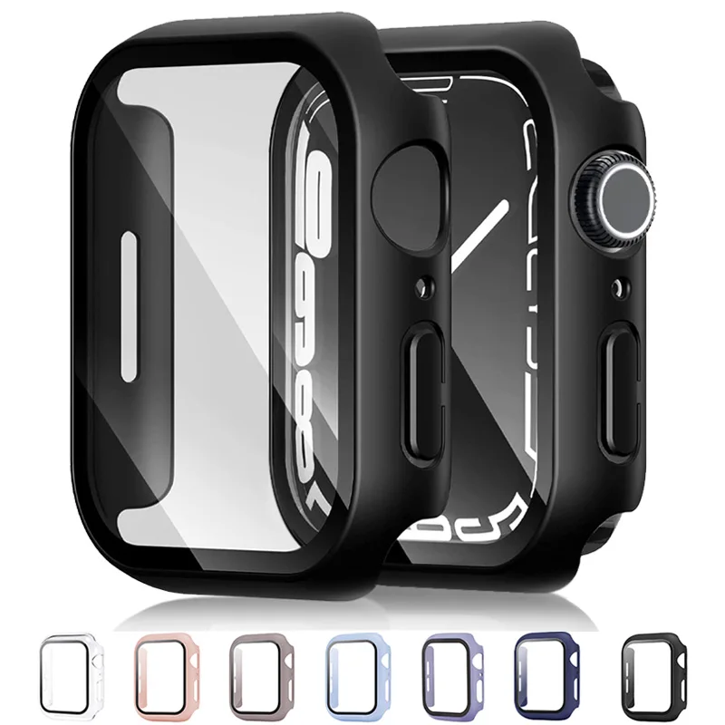 Стекло и чехол для Apple Watch Серия 7 6 SE 5 4 3 2 1 iWatch Чехол 45 мм 41 44 40 38 42 бампер Защита