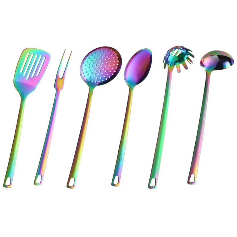 

kitchen utensils, KYA52 6-Piece Rainbow Cooking Utensil Set rainbow kitchen accessories , Serving Spoon, Ladle, Skimmer, Fork, T