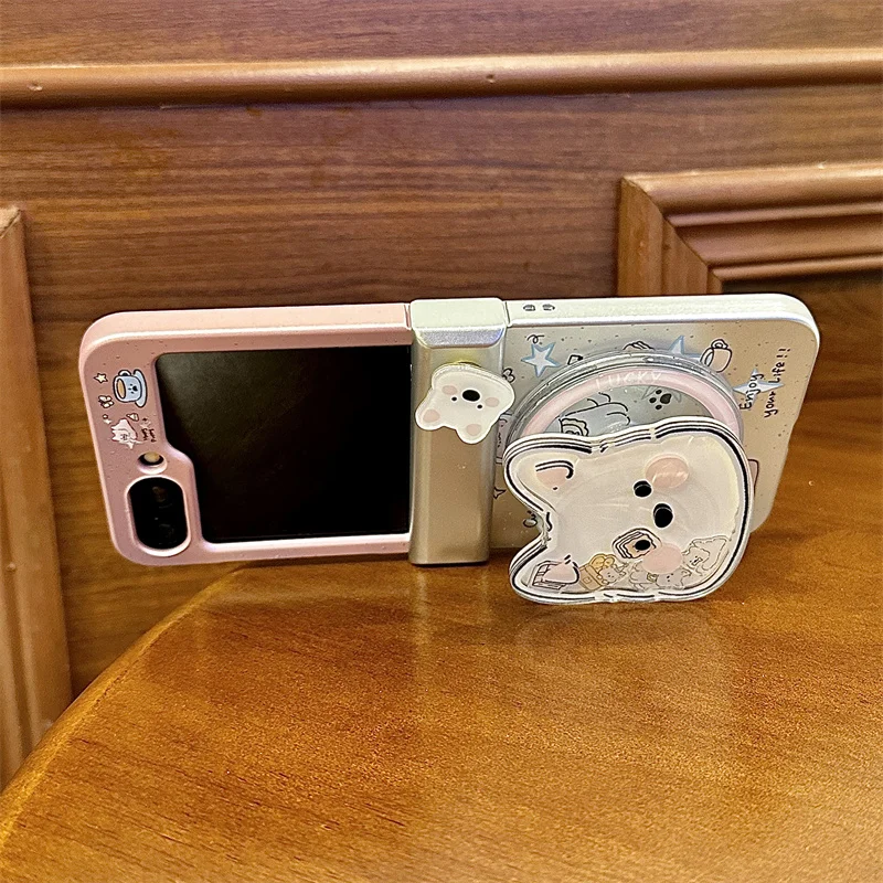 Фото Магнитный чехол для телефона Kawaii с рисунком щенка для Samsung Galaxy Z Flip 7, 6, 5, 4, чехол с цепочкой-подставкой, кавайные шарнирные чехлы Flip7 Funda №5