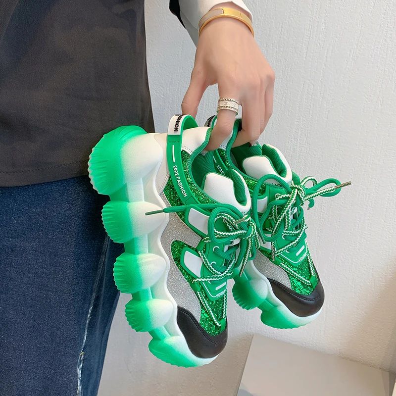 

Кроссовки женские на массивной вулканизированной подошве, повседневная спортивная обувь на платформе 5 см, из дышащего сетчатого материала, разноцветные