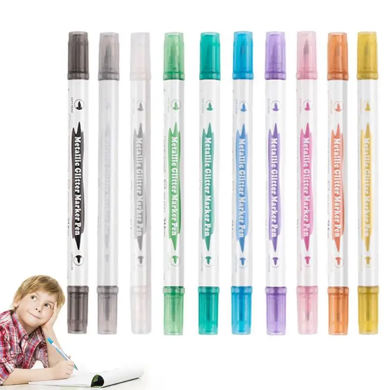

Металлический маркер, ручка «сделай сам» для скрапбукинга, рукоделия, мягкая кисть, художественные маркеры, канцелярские принадлежности, школьные принадлежности, 10 цветов