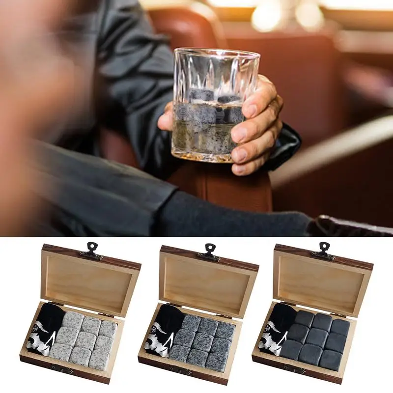 

9pcs Whiskey Stones Gift Set For Men Ice Cube Whisky Stone Wine Rocks Cooler Gifts For Father Boyfriend Husband Bar Accessories
