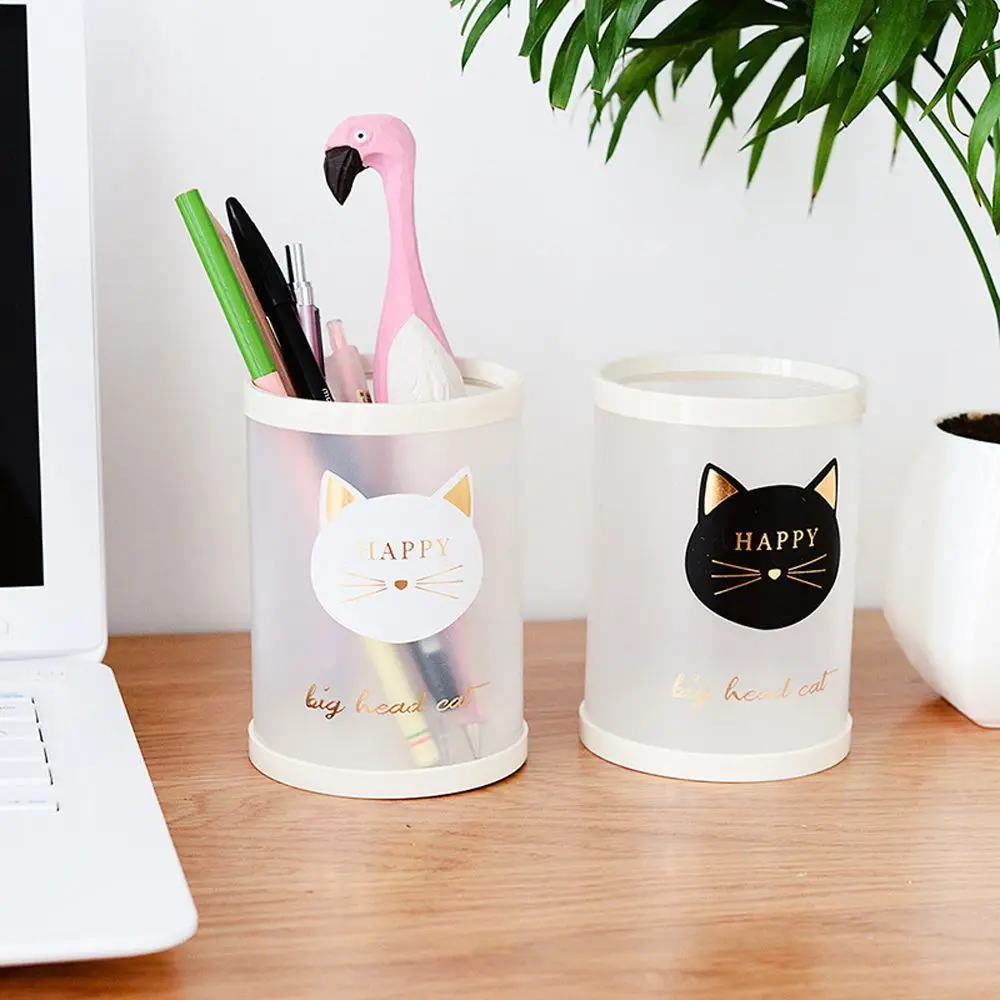 

1pc Cartoon Cat Pen Holder Transparent Frosted Pencil Organizer Stationery Bucket Pencil Container Case Office School Supplies