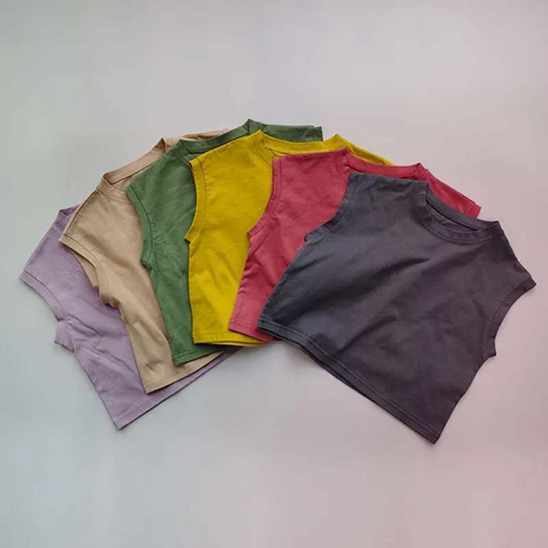 

Детские футболки без рукавов, летние однотонные футболки для мальчиков и девочек, хлопковый жилет, детская одежда, новая модная одежда