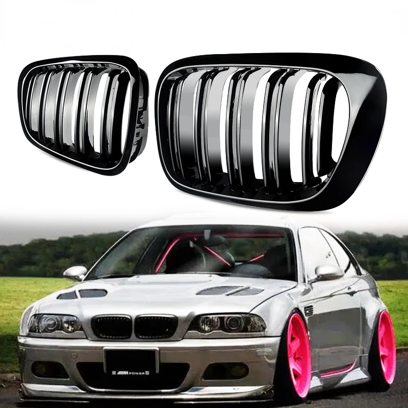 Double Slat Hood Grill for BMW 3 Series E46 1998-2001 2-Door Racing Grille Car Replacement M Series 2004  Front Kidney Grills