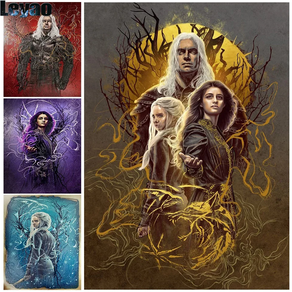 

New sales mosaic diamond embroidery Geralt Yen Ciri diy full square round diamond Painting Wall art Picture portrait art Decor