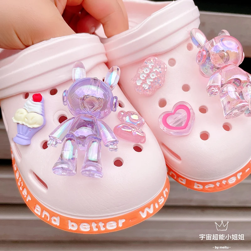 

Adornment for Clogs Sandals Lovely Transparent Rabbit Bear Series Croc Charms Designer Accessories DIY