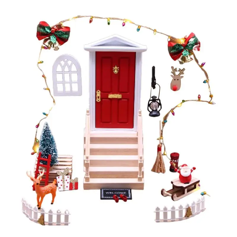 

Рождественская дверь для кукольного домика, деревянная дверь, миниатюрный кукольный домик, Рождественская дверь эльфа, декоративный кукольный домик, миниатюрная дверь эльфа, ролевые двери