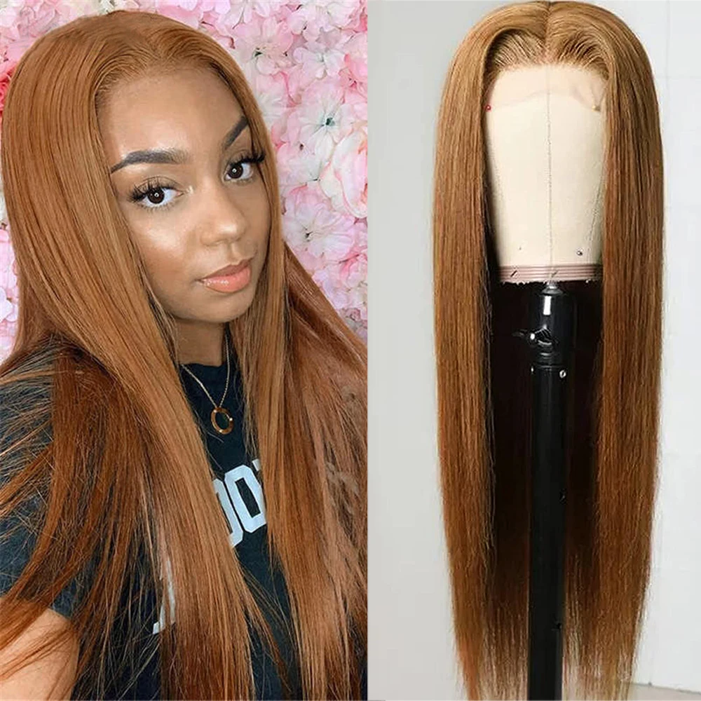 Honey Blonde Straight Lace Wigs pour les femmes noires Synthétique 32 pouces Ginger Lace Wig Pré
