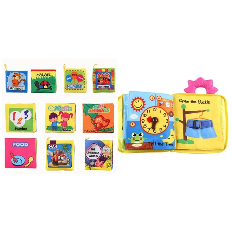 

11 Pcs Cloth Fabric Cognize Book Educational Toy For Kid Baby, 1 Pcs 24 X 17 X 2Cm & 10 Pcs 10.5 X 10.5Cm