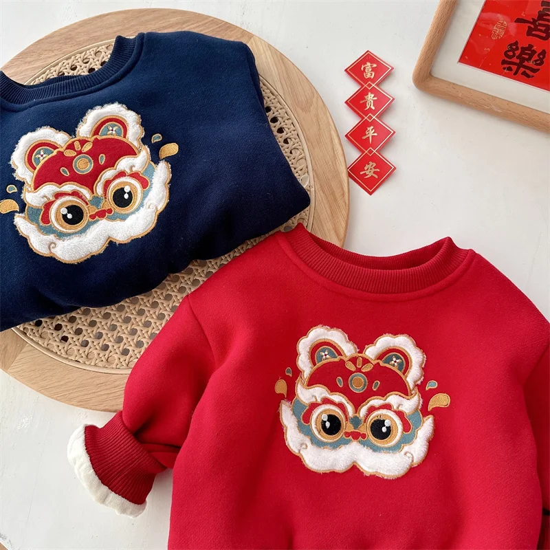 Детская одежда рубашки в китайском стиле новогодний пуловер с длинными рукавами