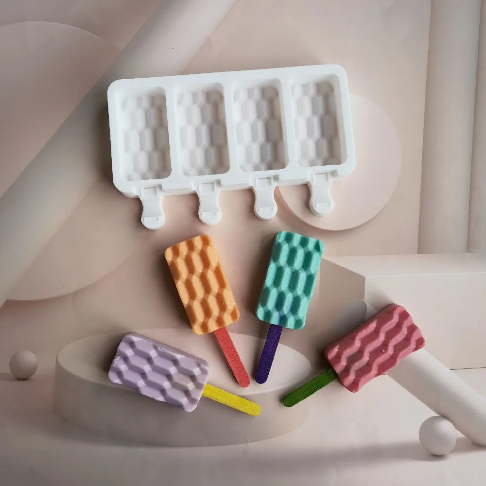 

4 Cavity Floor Tile Silicone Ice Cream Mold for Summer DIY Homemade Popsicle Ice Cube Tray Pudding Freezer Juice Dessert Tools